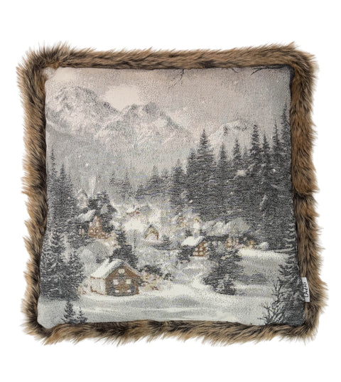 Kissenhuelle mit Fellrand Mountain glowing 45x45