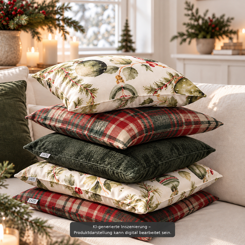 Kissenhuelle  mit Fransen Tartan glow 50x50