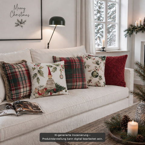 Kissenhuelle  mit Fransen Tartan glow 40x60